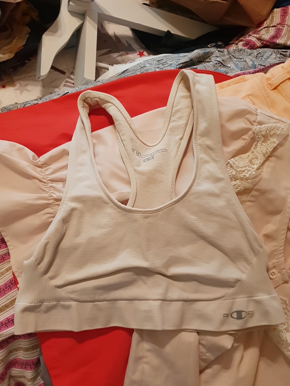 Seamless Unlined Light Beige Racerback Sports Bra